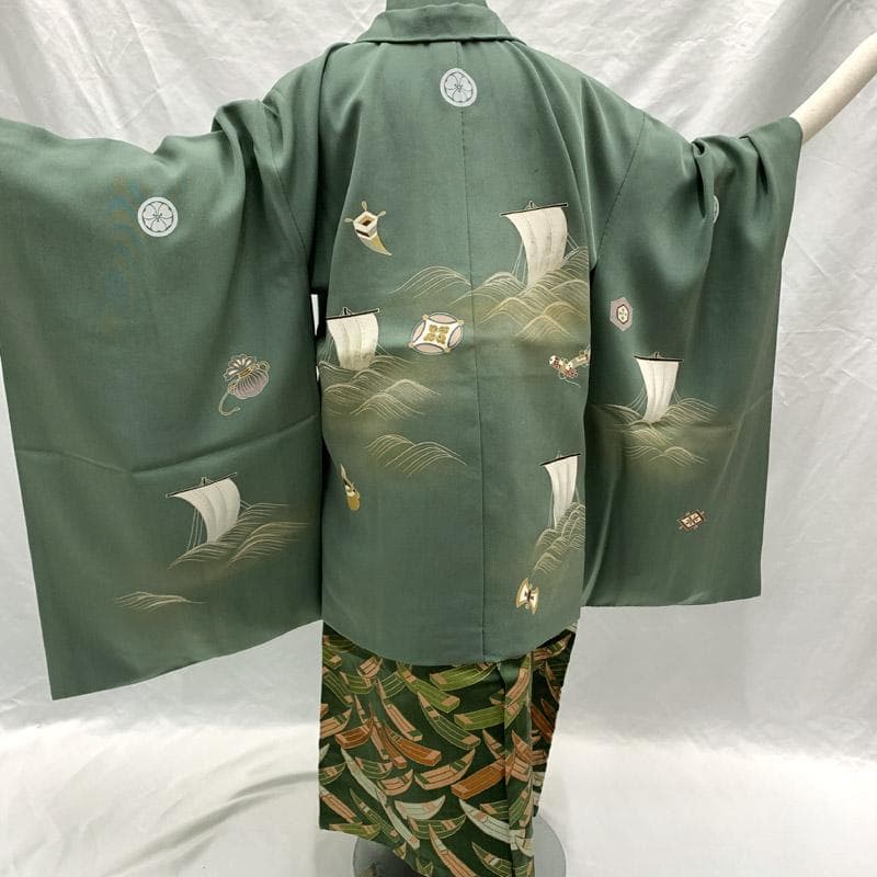 504ab42■七五三 五歳 男児 着物&羽織&袴&角帯 五つ紋■状態良好