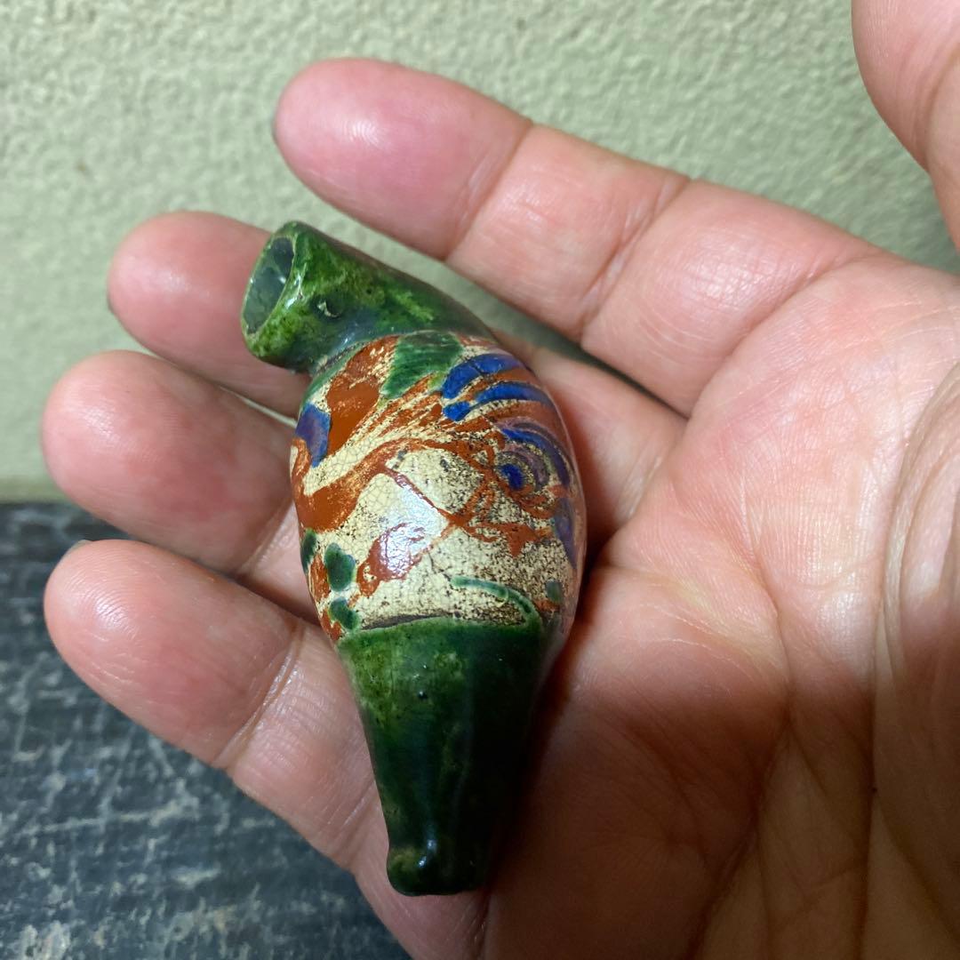 古清水焼　珍品キセル型根付