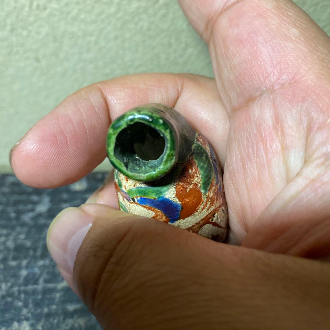 古清水焼　珍品キセル型根付