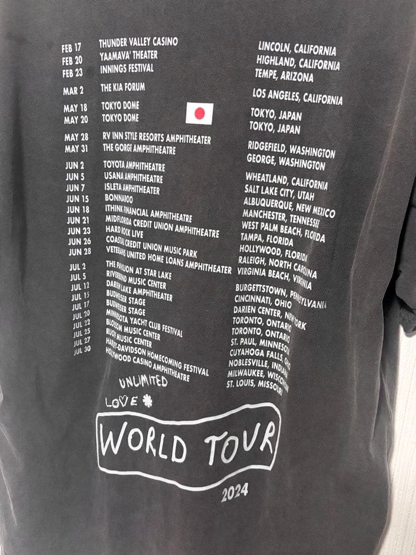 2024 レッドホットチリペッパーズ ワールドツアー Tシャツ 東京 限定