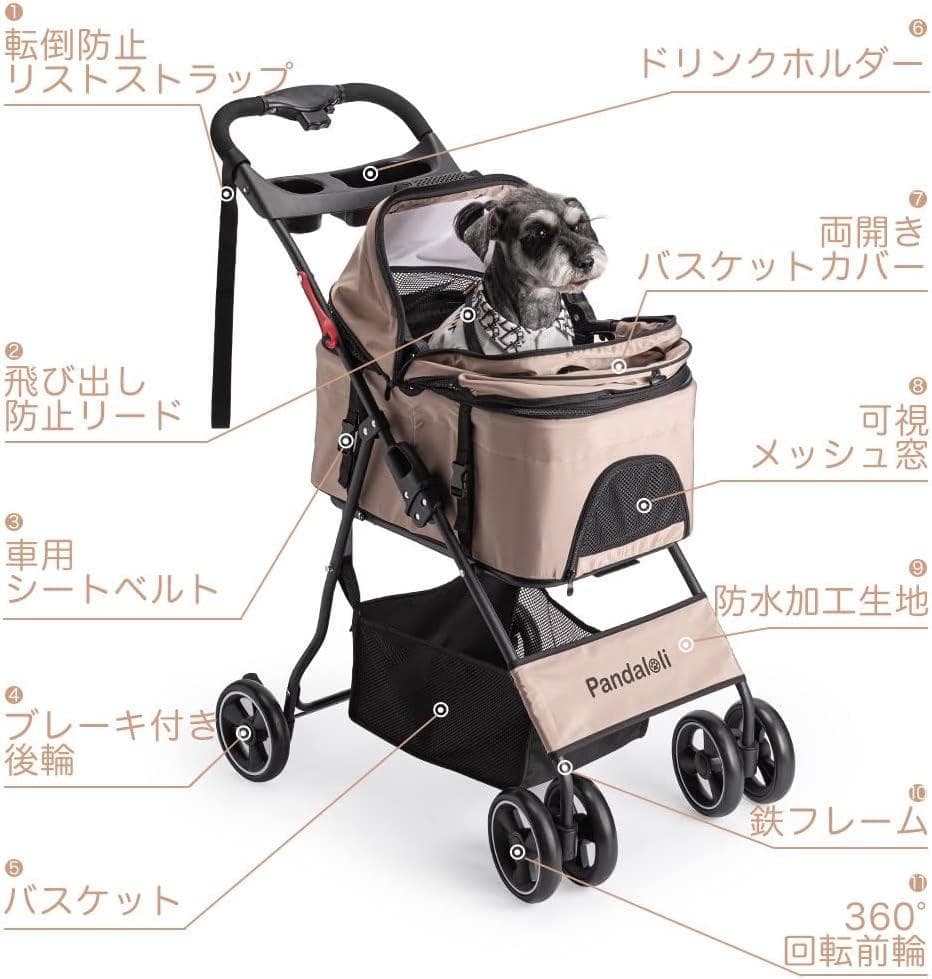Pandaloli ペットカート 犬 バギー 猫 カート 4輪 耐荷重20Kg