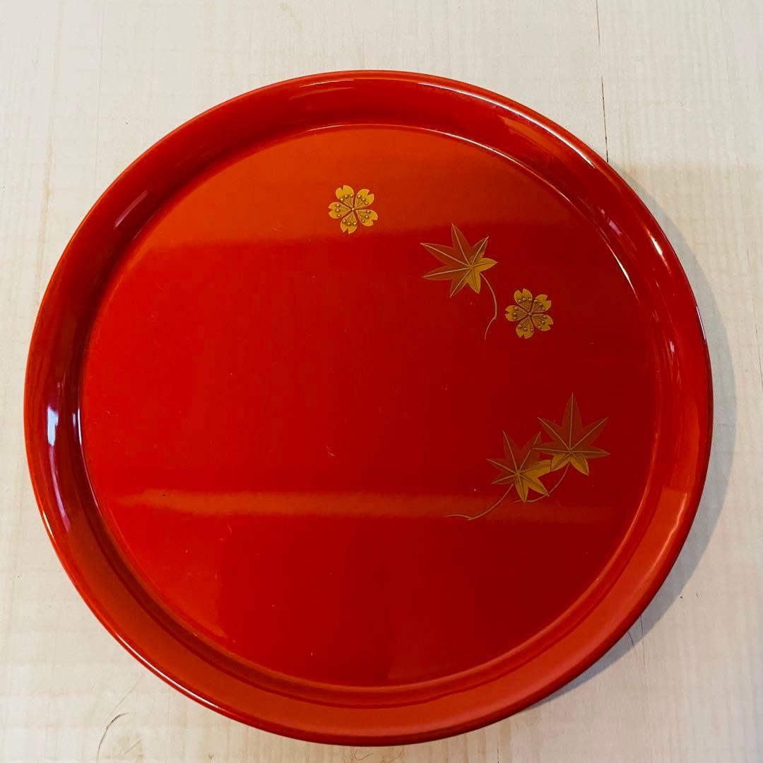 超美品　輪島塗　漆器　稲忠　円形皿 銘々皿　5枚セット　正月　ひな祭り