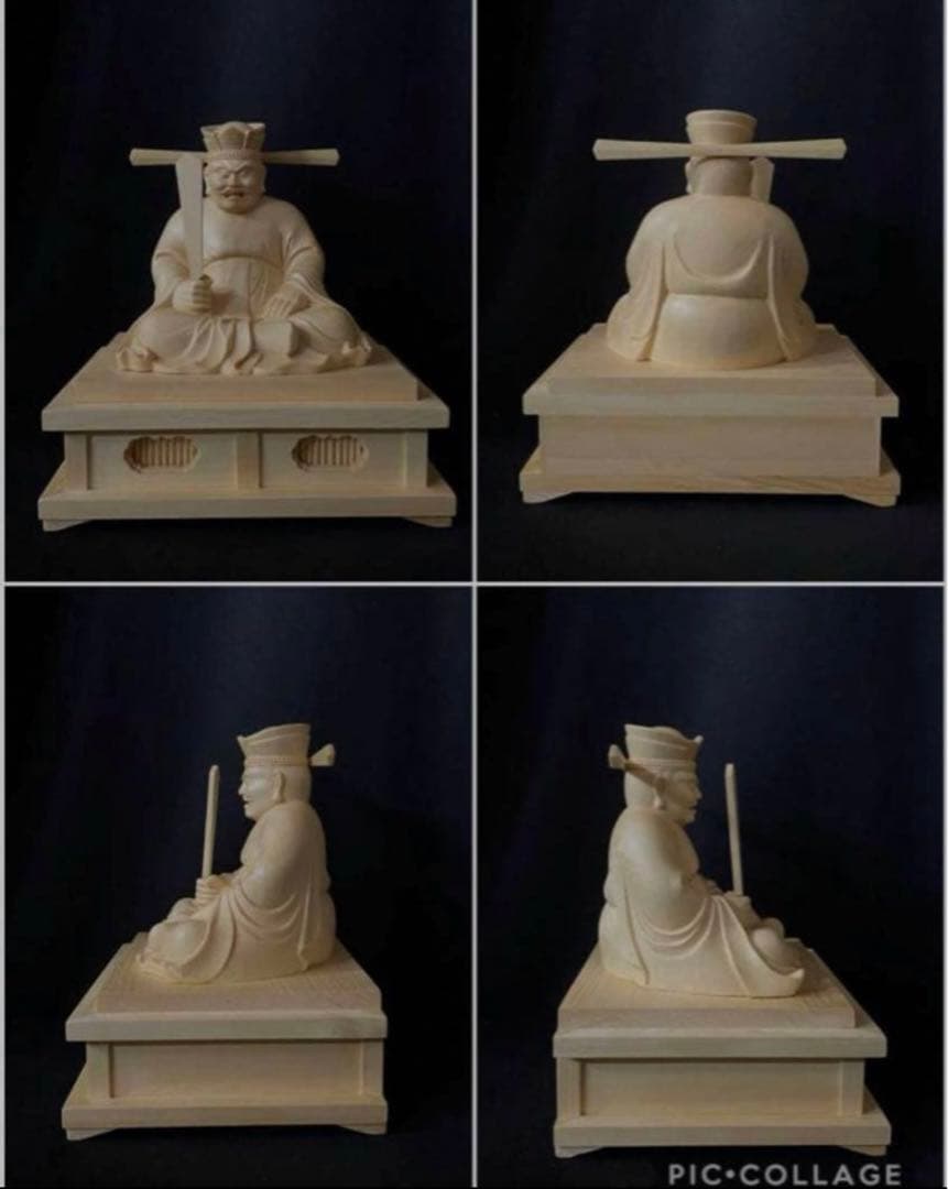 井波彫刻　総檜材　仏教工芸品　木彫仏像　仏師手仕上げ品 地獄の主　閻魔大王座像