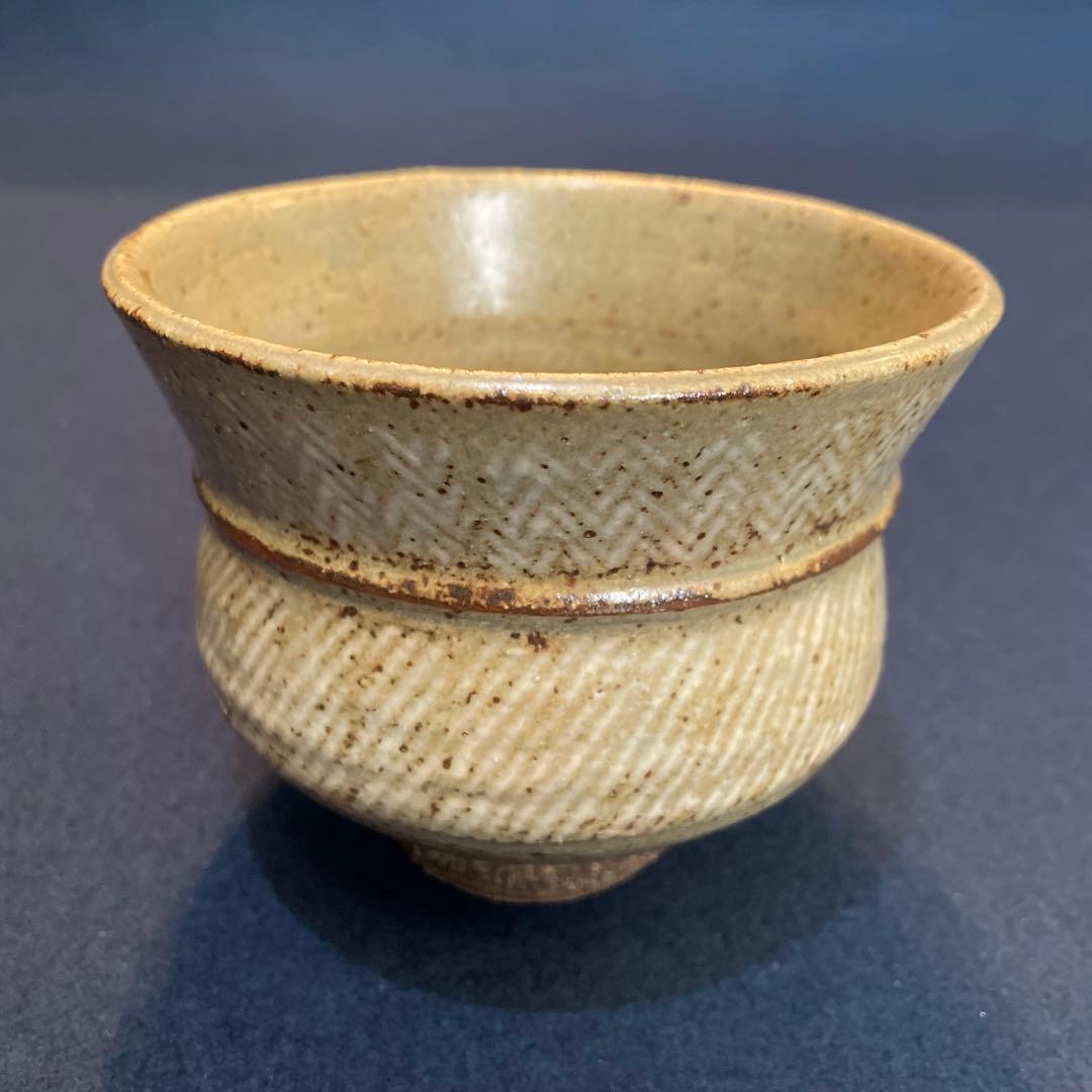 人間国宝【島岡 達三】(作)の『地釉象嵌縄文 茶碗』共箱　茶道具 茶碗