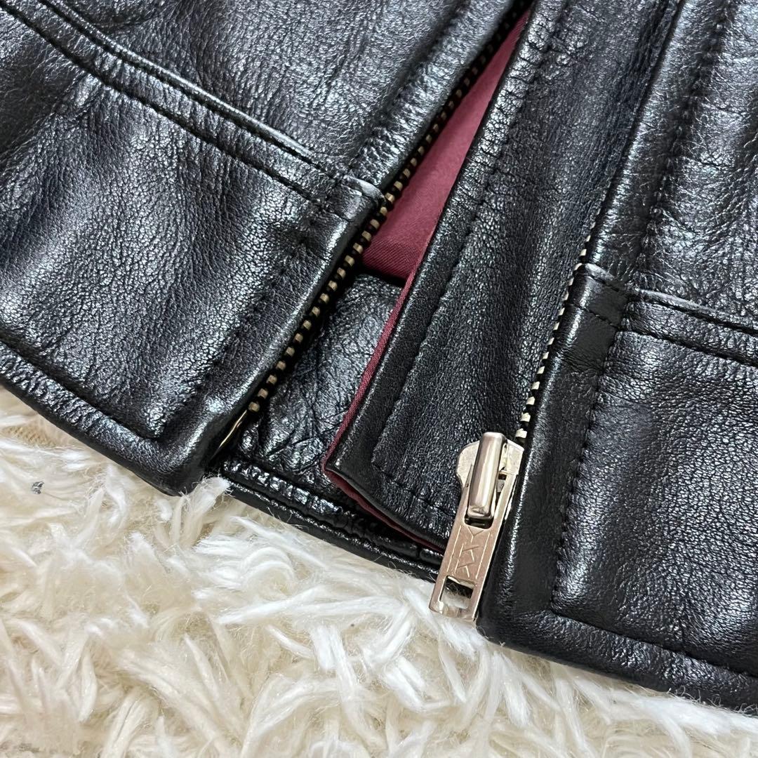 【美品】クシタニ　シングルライダースジャケット　ラムレザー　ワッペン　ブラック