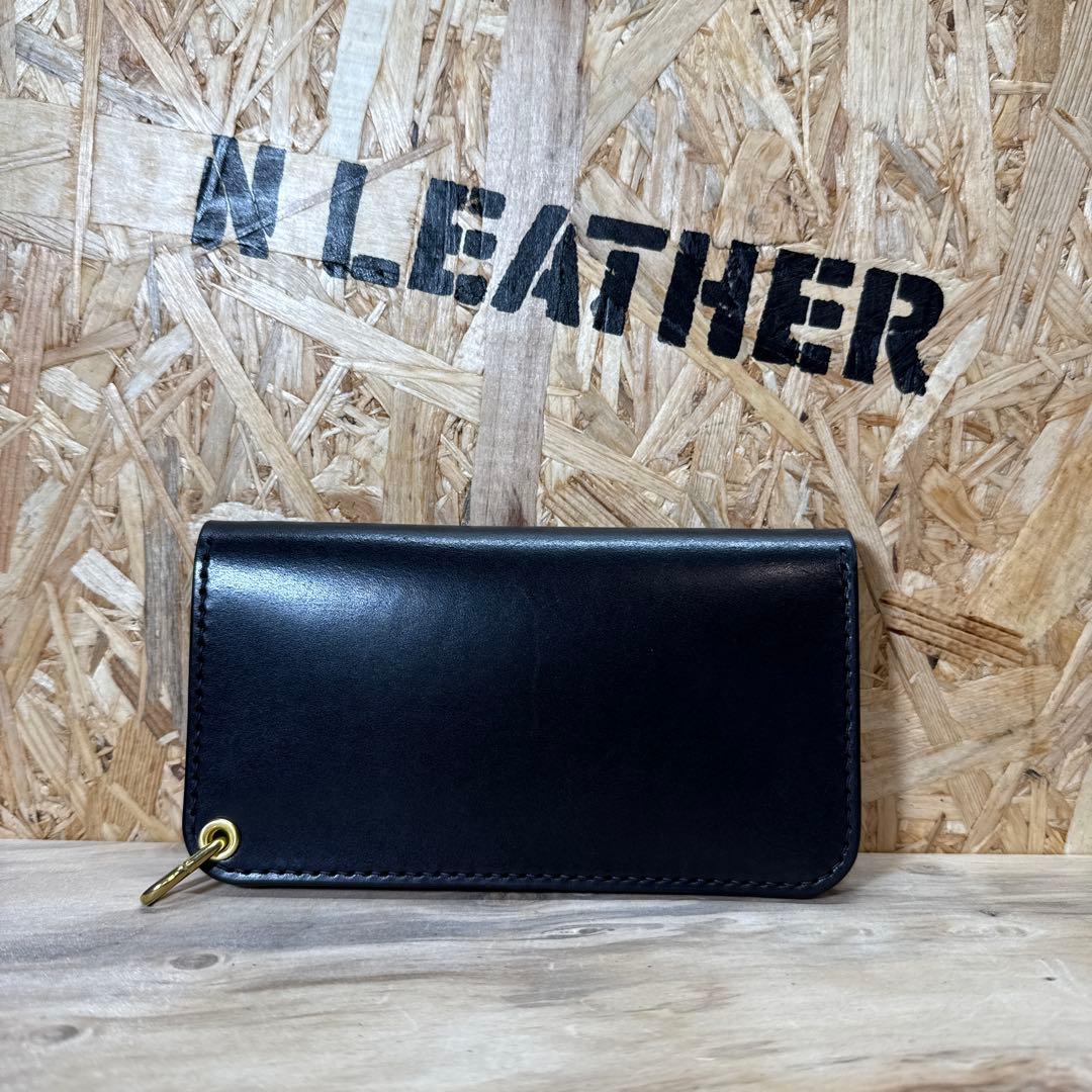 160 ミドル トラッカーウォレット スリム 2層 姫路レザー オイルレザー 黒