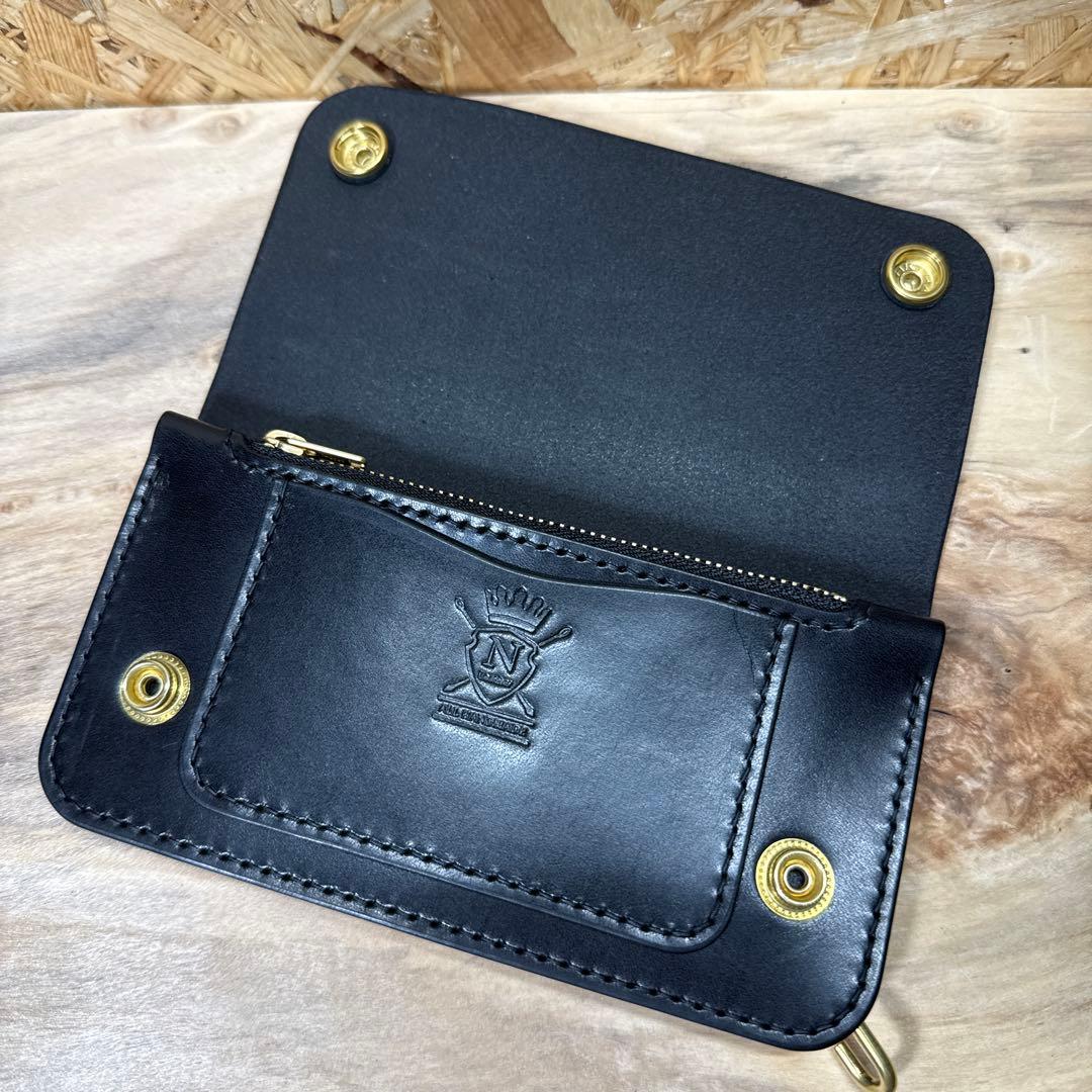 160 ミドル トラッカーウォレット スリム 2層 姫路レザー オイルレザー 黒