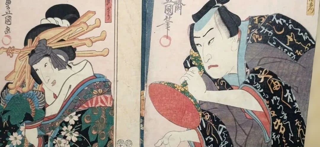 浮世絵版画、花揃の内二枚綴り、三代歌川豊国画安政5年出版