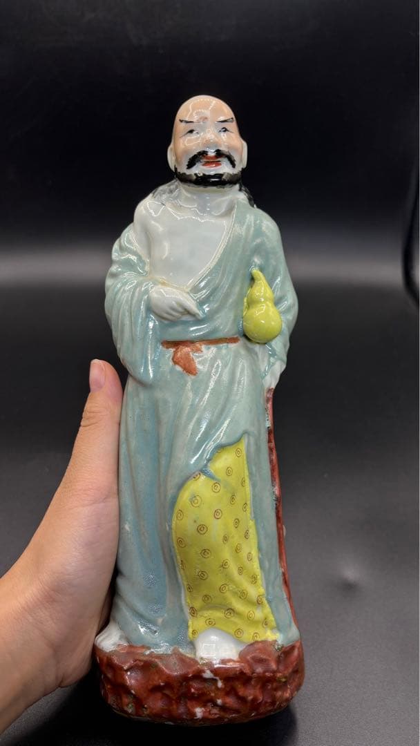 中国美術 古玩 色絵陶人形 陶器人形 高さ約24cm 置物 オブジェ 古董品