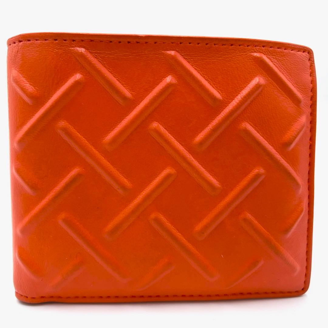 BOTTEGA　エンボス　二つ折り　デボス　イントレチャート　本革　オレンジ