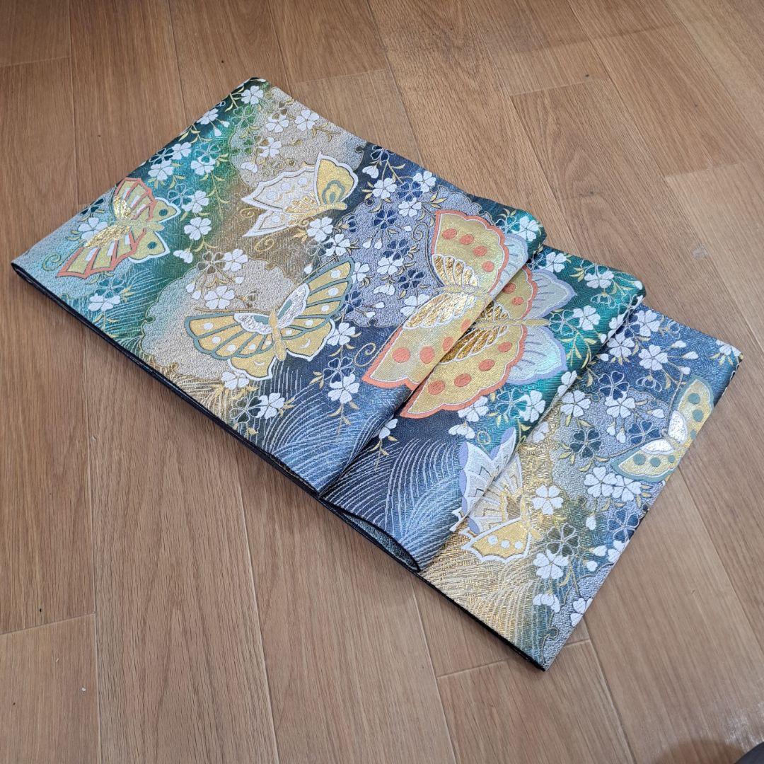 新品同様に近い フルセット 正絹振袖 黒地ラメ入りに紫桜柄 成人式 卒業式に最適