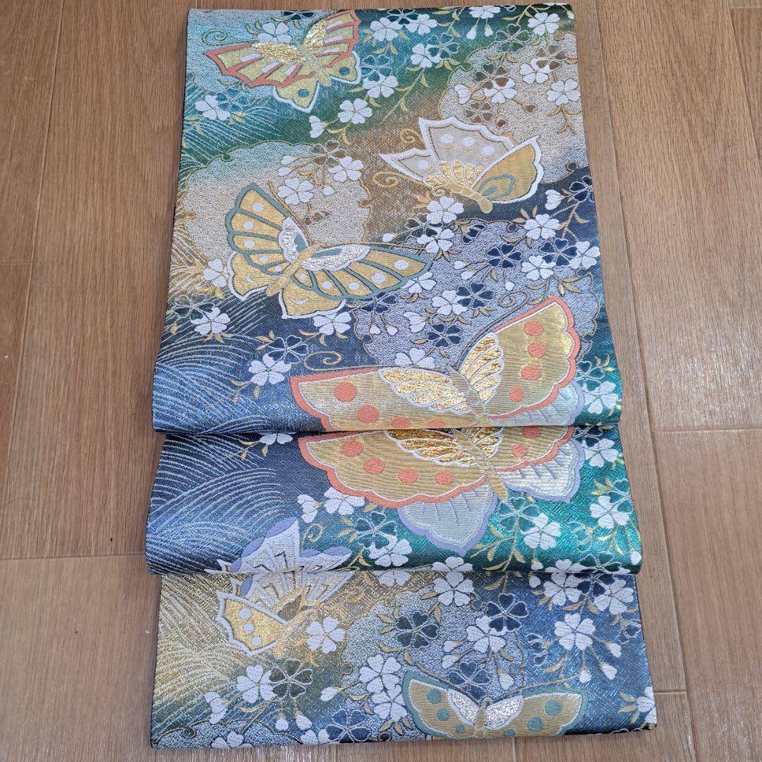 新品同様に近い フルセット 正絹振袖 黒地ラメ入りに紫桜柄 成人式 卒業式に最適