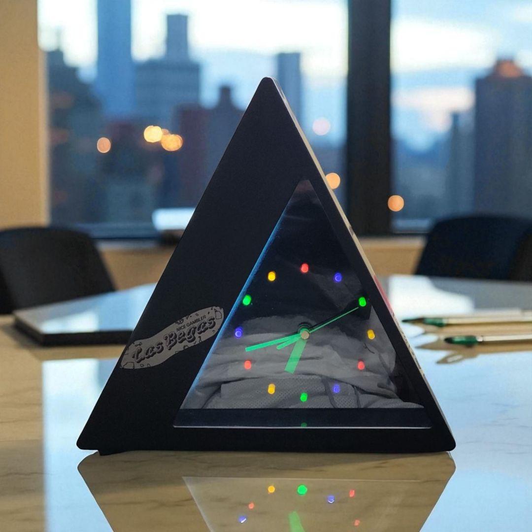 【希少】 置時計（三角型） ネオンライト レトロ 鹿野漆器株式会社ヴィンテージ