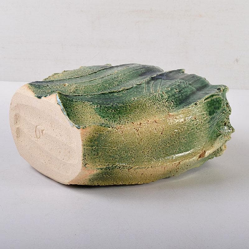 わさび　織部焼　加藤敬也作　花生　扁壷　共箱　V　8184