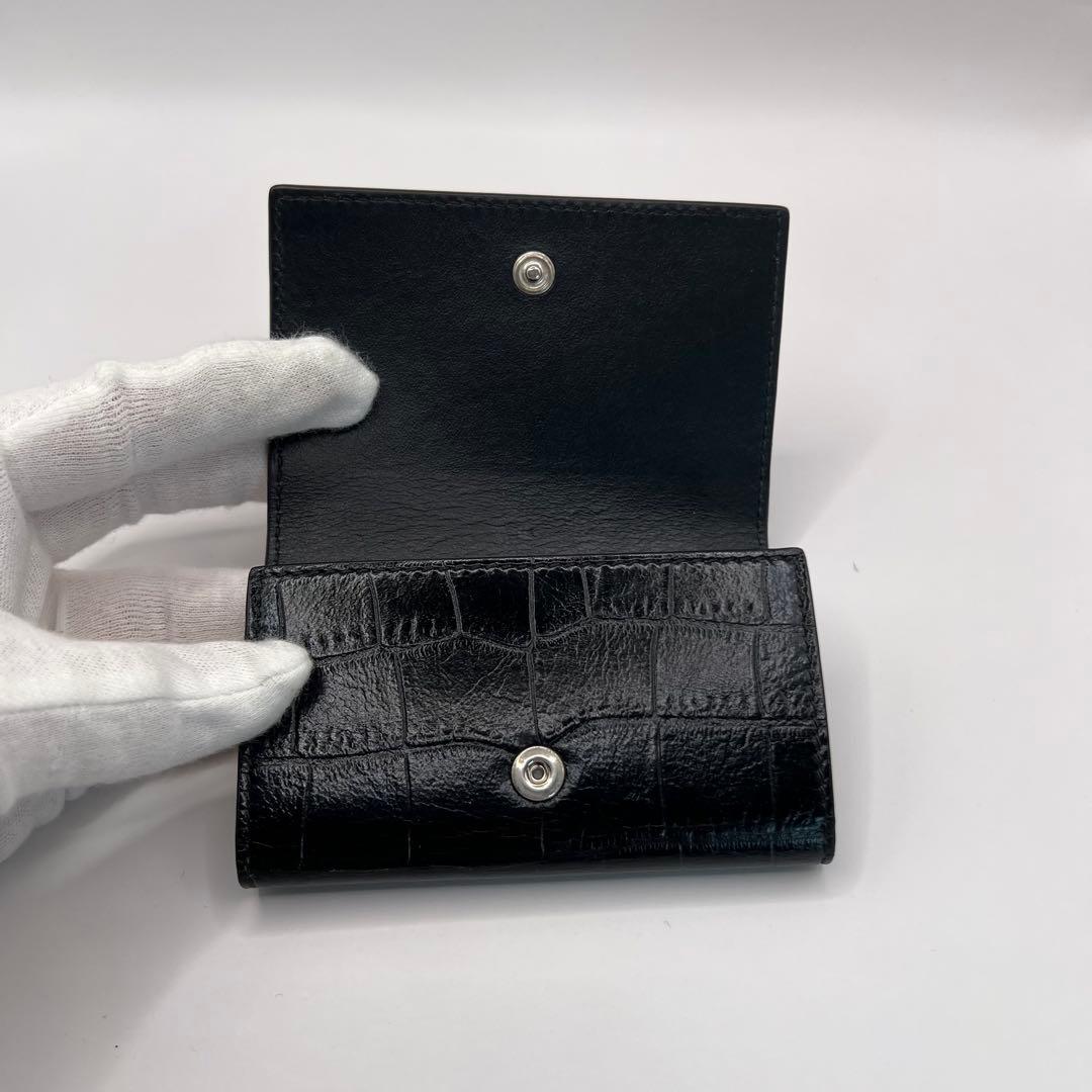 CELINE キーケース　クロコ　6連　ブラック　型押し　カーフスキン　黒色