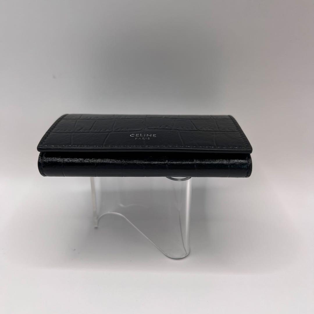 CELINE キーケース　クロコ　6連　ブラック　型押し　カーフスキン　黒色