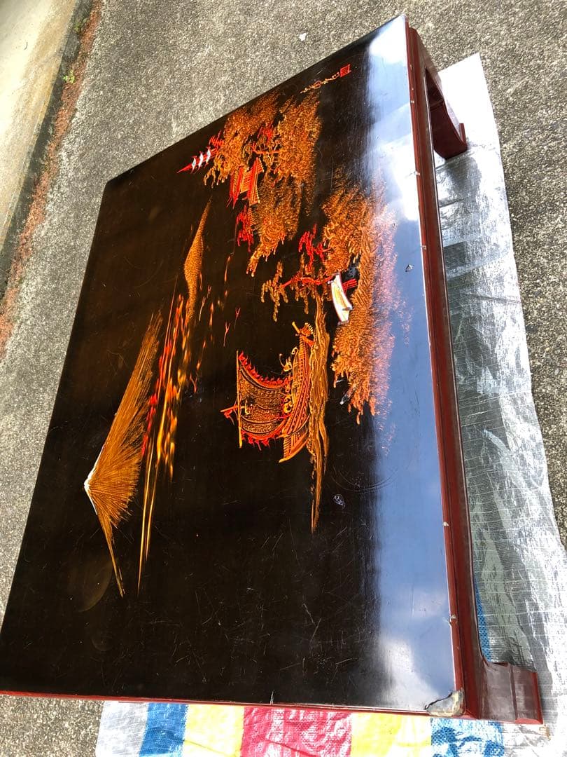 アンティーク家具　座卓 ちゃぶ台 風景画デザイン　豪華　レトロ