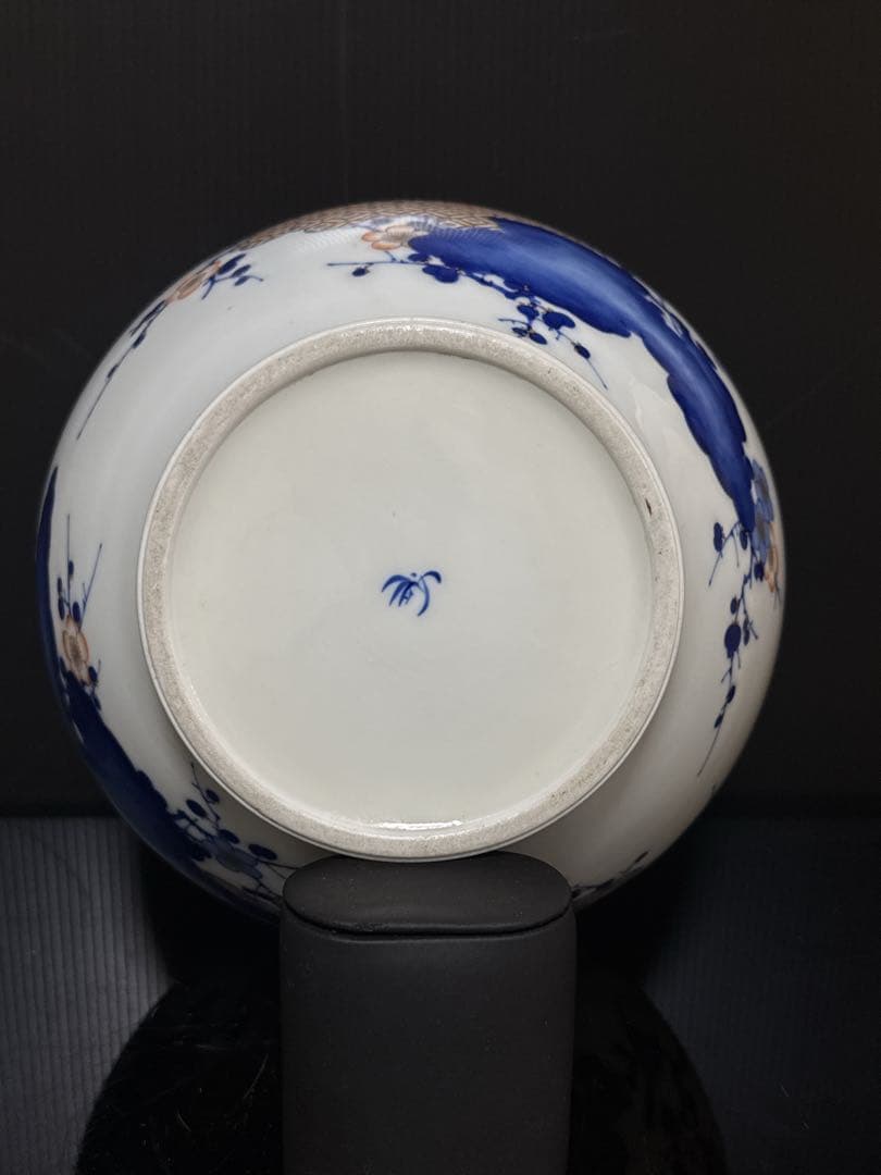 希少 オールド香蘭社 染錦 手描 華鳥七宝紋雲図 花瓶 花生 壷