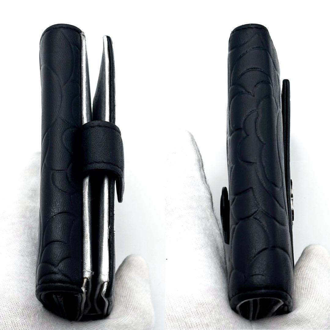 【美品✨】シャネル 財布 カメリア 型押し Wホック 二つ折