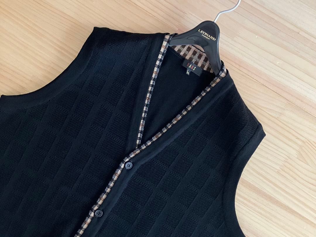 美品 DAKS ダックス ウール ニット ベスト ブラック ハウスチェック L
