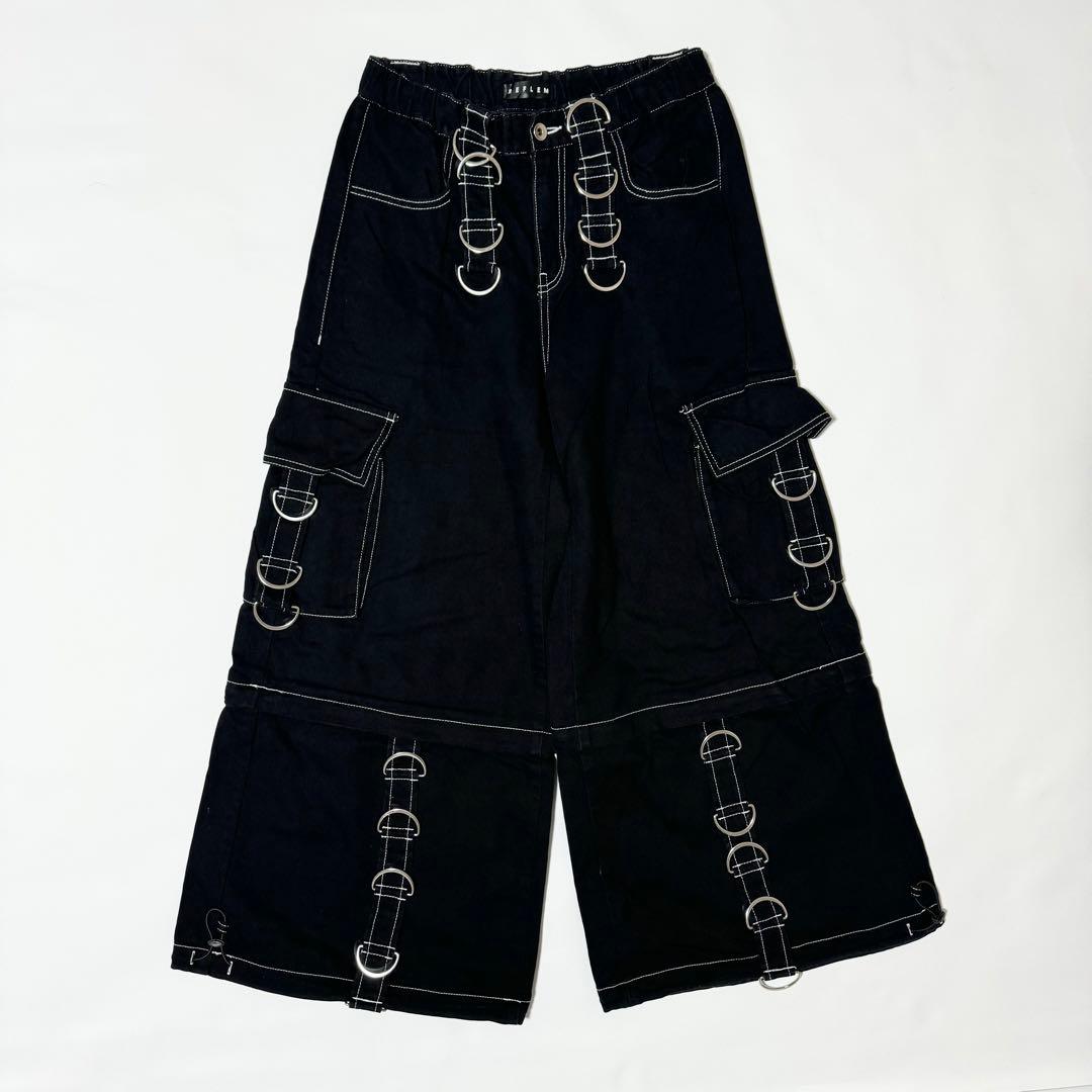 美品 REFLEM　レフレム　2WAYワイドカーゴパンツ　Dリング　ブラック