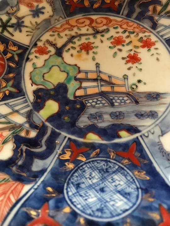 限界お値下げ/里帰り逸品/百貨店美術画廊【富貴長春】染付八角皿/古伊万里金襴手