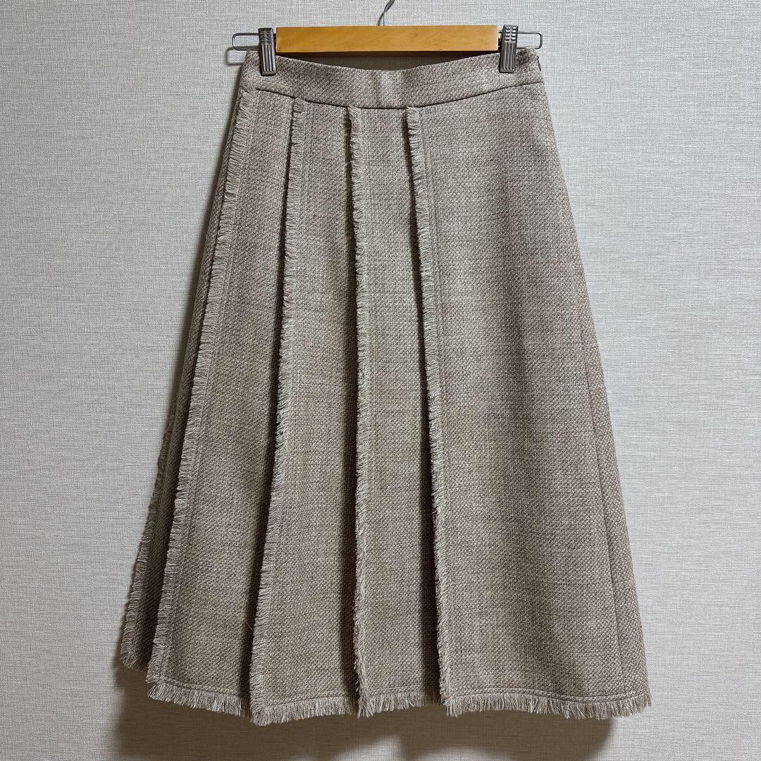 Drawer ウール シルク タック プリーツ フリンジ スカート 36