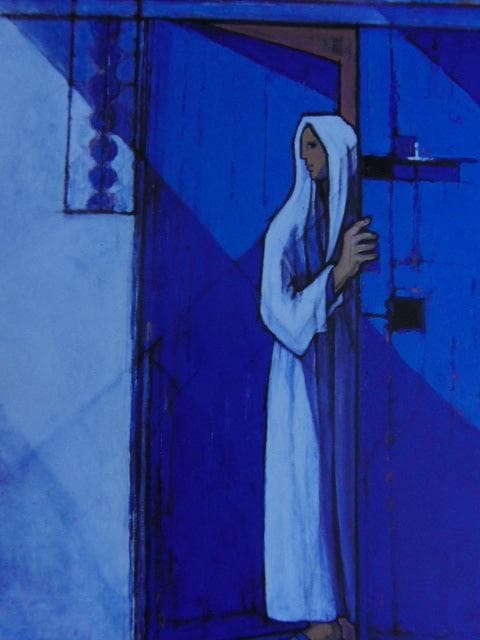 神戸文子、【青い扉】、希少な額装用画集より、新品額装付、状態良好