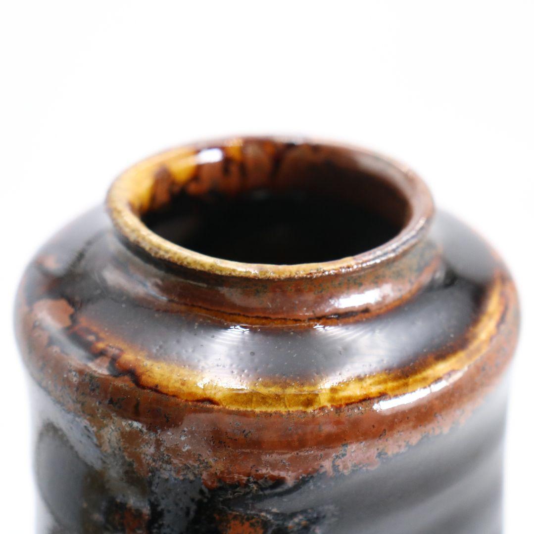 忍冬庵 佐藤和子作 織部焼 肩衝茶入 仕覆付 茶道具 共箱　V909