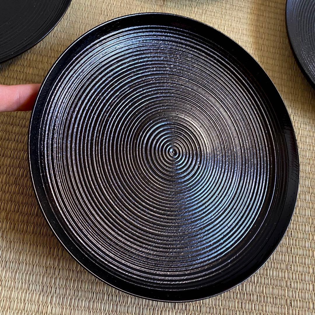 美品 輪島塗 【筋入銘々皿 5客組】菓子皿 千筋 天然木 漆塗 懐石 茶道具