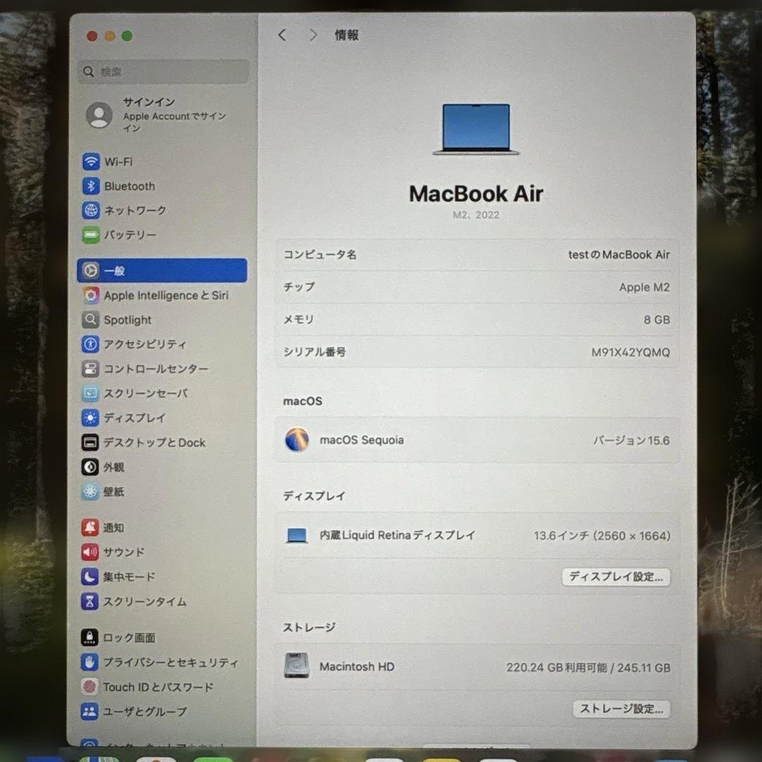 【美品】13インチMacBookAir M2 256GB 8GBメモリ