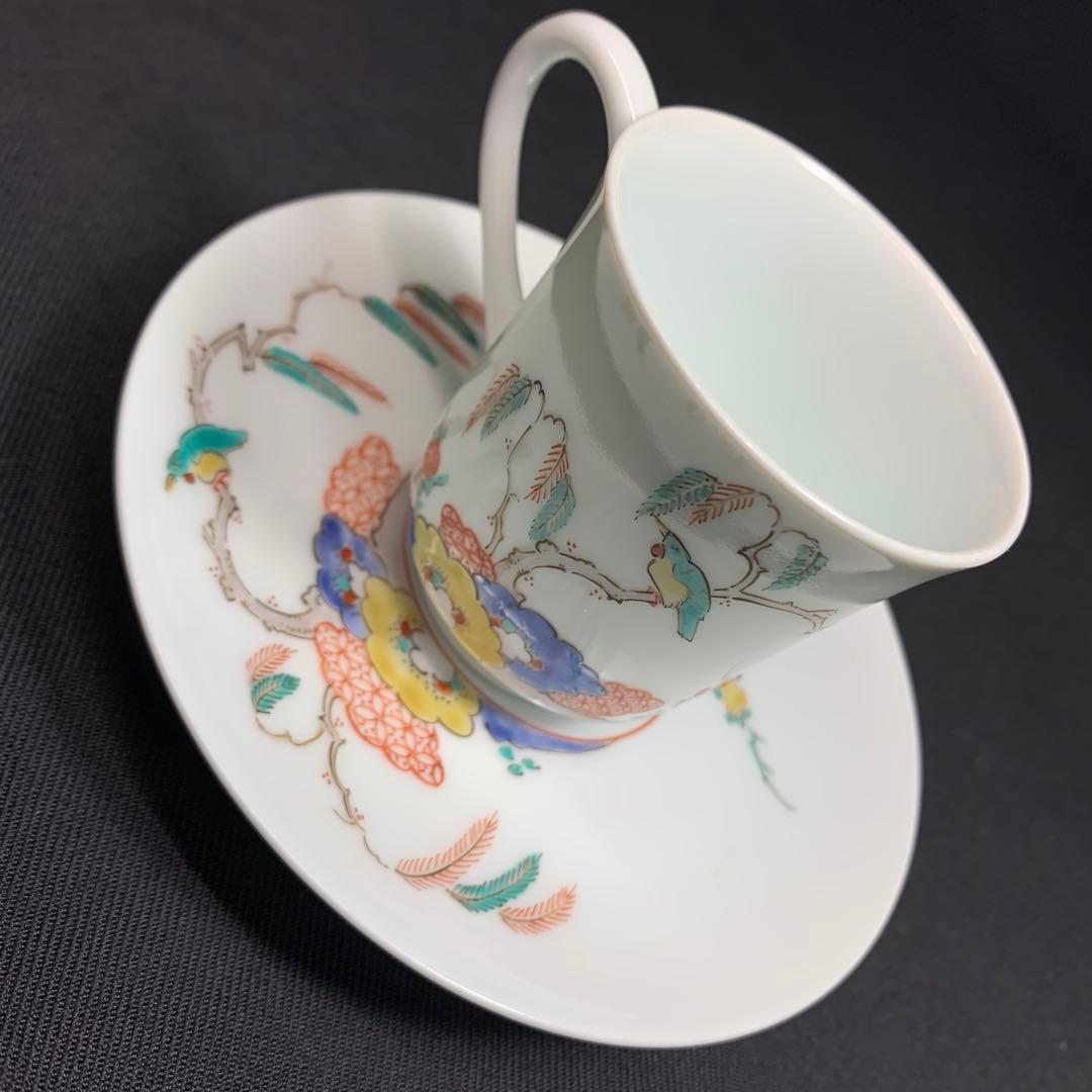 K866⭐︎人間国宝 十三代柿右衛門 錦柳鳥文 珈琲碗2客組 共箱入 難あり