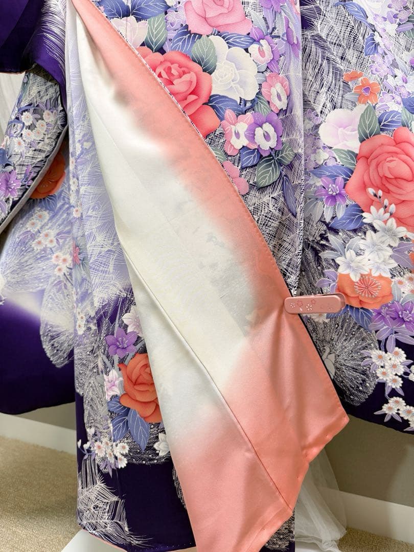 ❣️大特価❣️ 美品　正絹　振袖フルセット　新品長襦袢　成人式　青紫色　佐賀錦