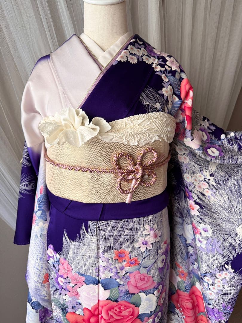 ❣️大特価❣️ 美品　正絹　振袖フルセット　新品長襦袢　成人式　青紫色　佐賀錦