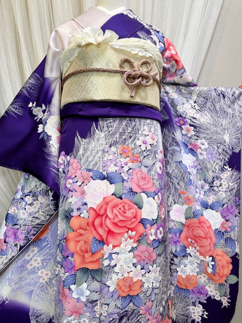 ❣️大特価❣️ 美品　正絹　振袖フルセット　新品長襦袢　成人式　青紫色　佐賀錦