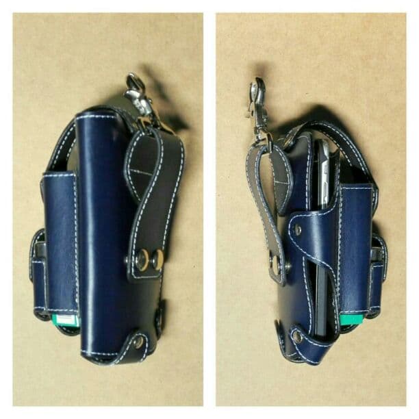 オリジナルデザイン、スマホ、タバコ、ジッポポケット付ホルダー濃紺