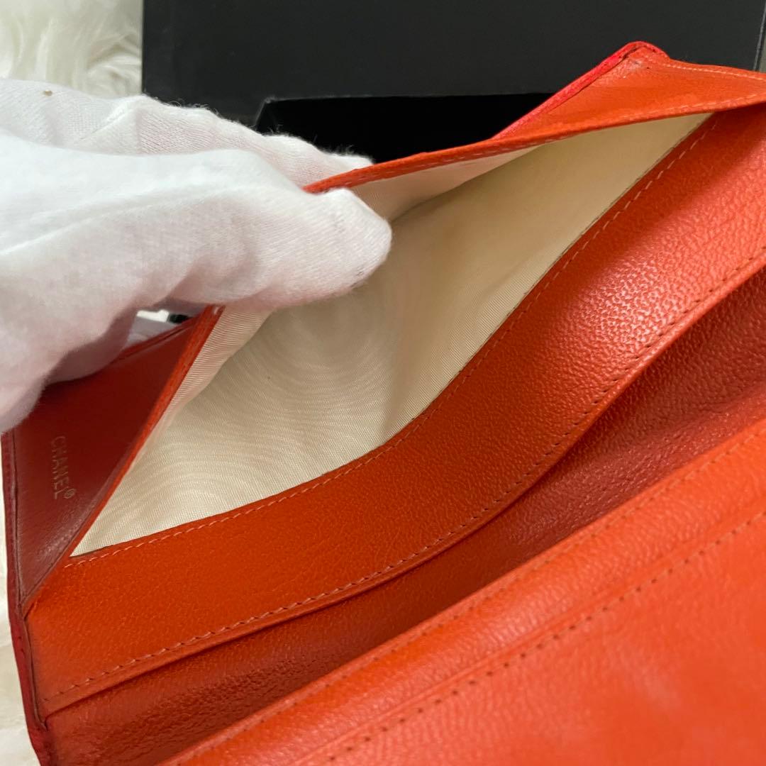 シャネル 長財布 ファスナー付き 財布 ココマーク オレンジ CHANEL