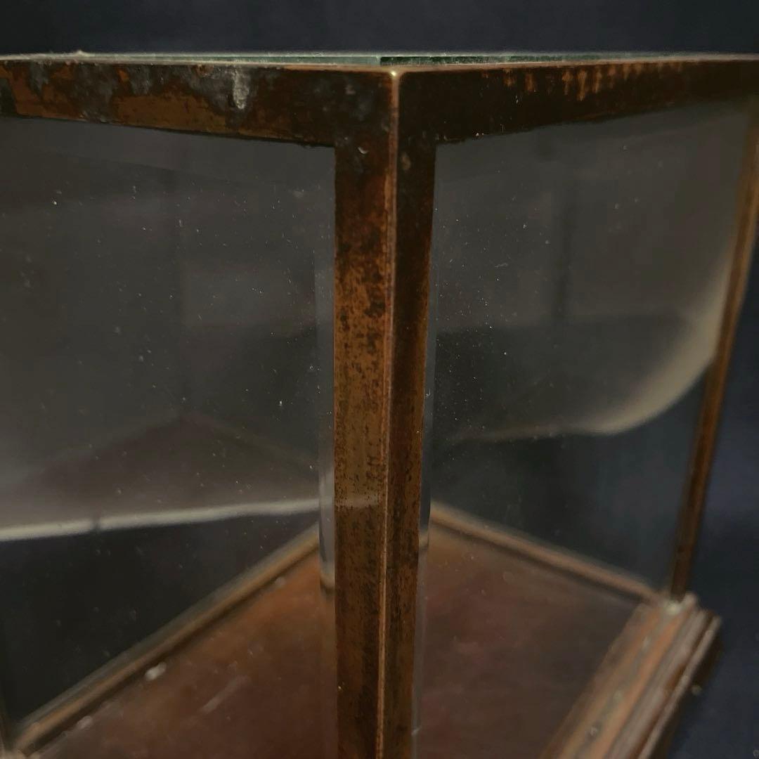 アンティーク　希少　ガラスケース　銅枠　面取り　5面　足　木製　総重量5.2㎏