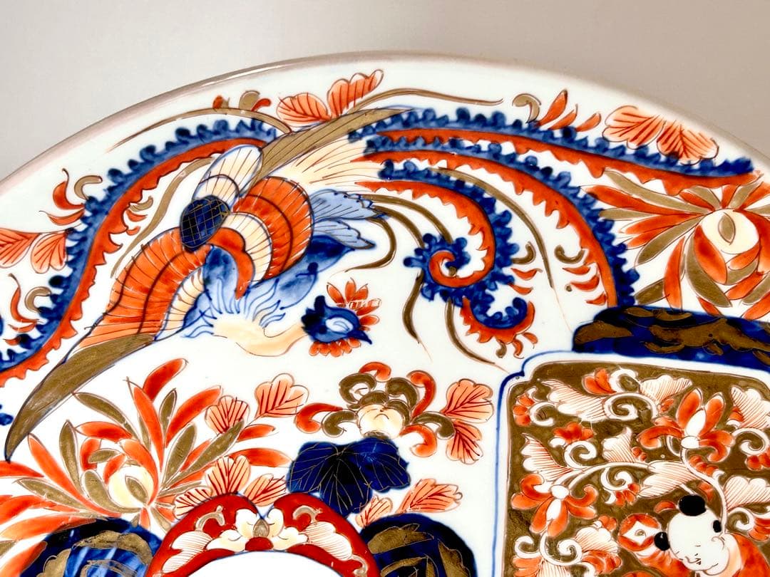悲劇の精磁会社 染錦唐子鳳凰文大皿 明治伊万里 有田焼