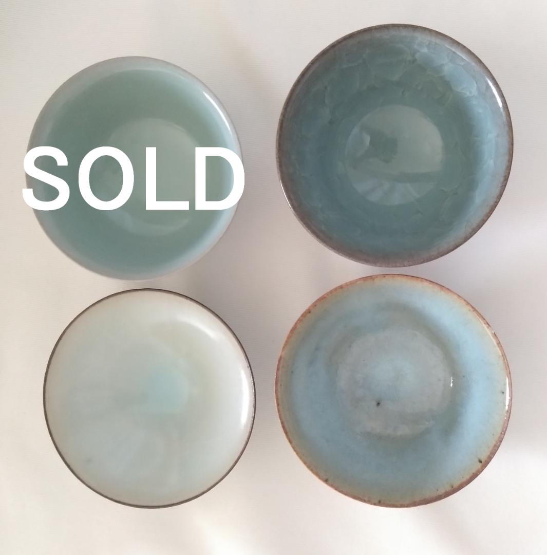 鈴木三成作　急須 猪口3点 青磁 青瓷 作家物