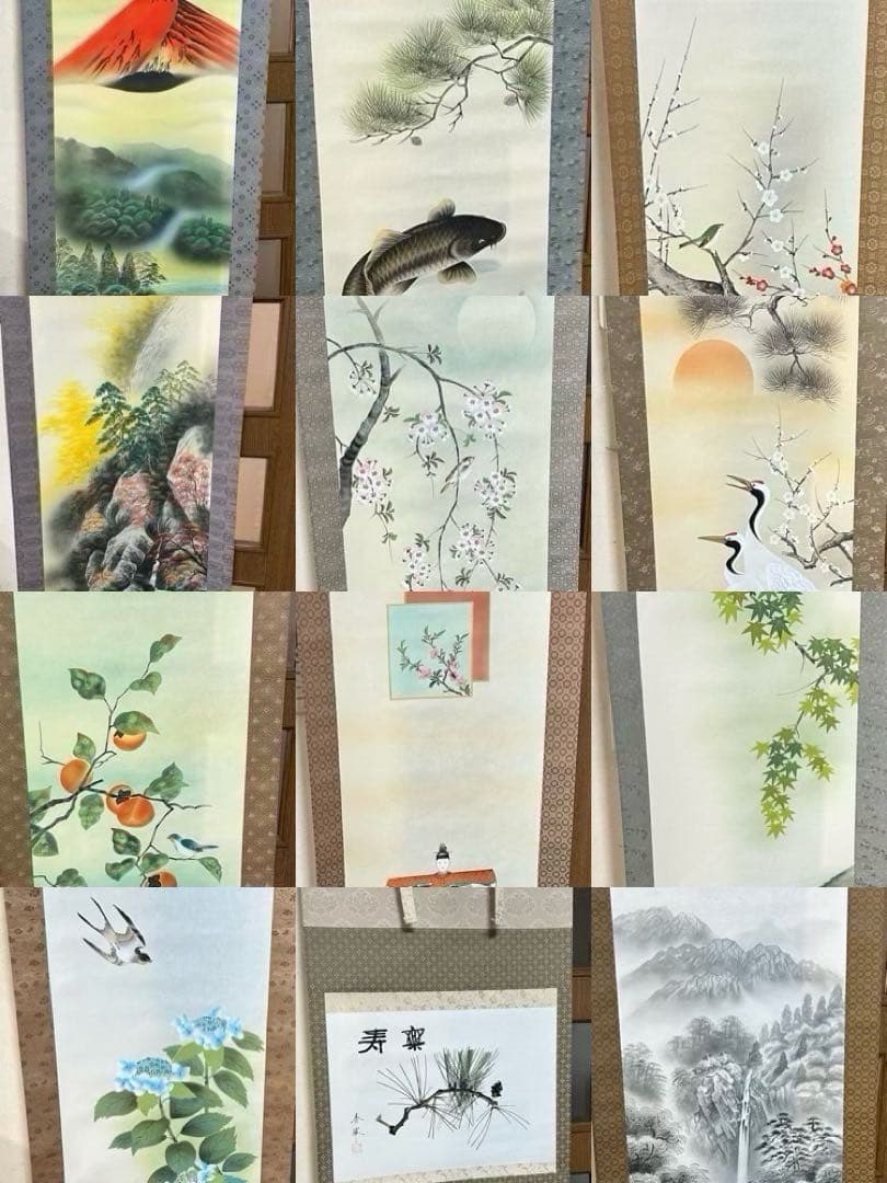 掛け軸12本　桐箱セット　銀座トップアート