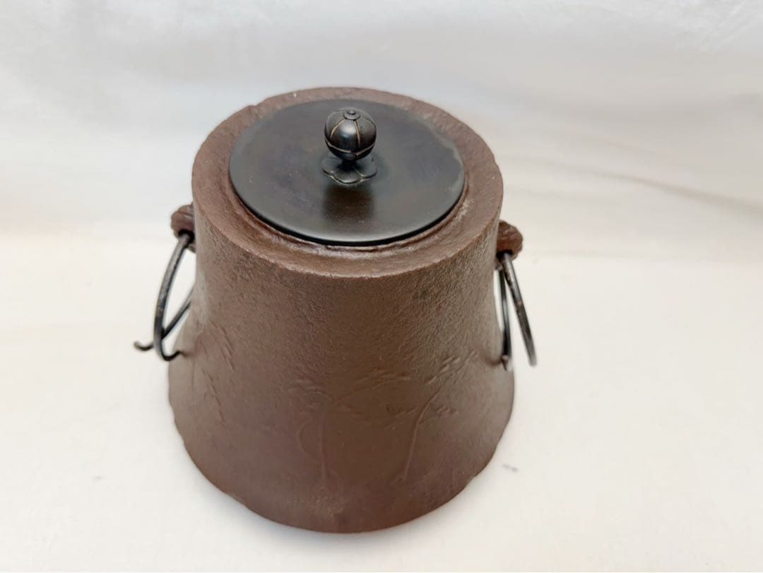 ほぼ未使用 茶道具 人間国宝 釜師 高橋敬典造 浜松地紋 富士釜 釜印 釜環共箱