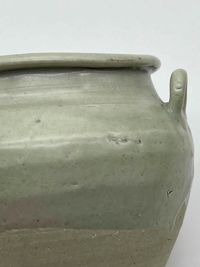 西晋時代 越州窯双糸小壺　茶入　茶道具　唐物　古物　時代物(F-101)