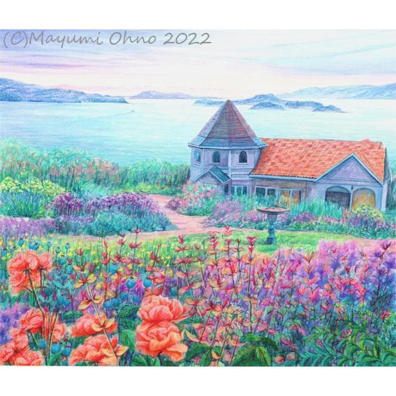 風景画　絵画　ガーデン　海　ヨーロッパ　版画　アクリル画　花　フラワー