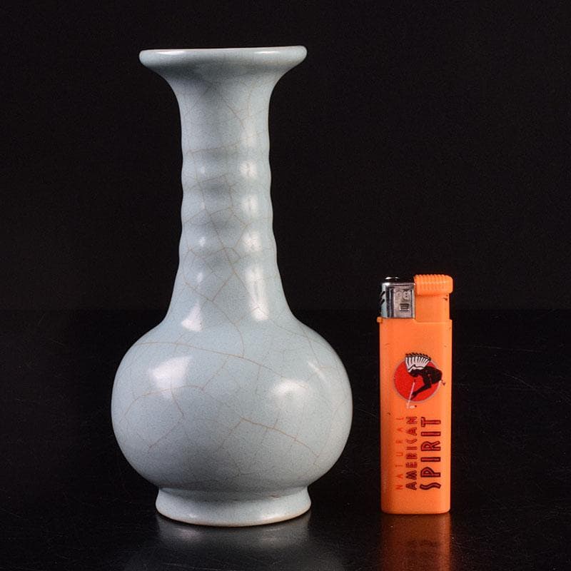 中国　哥窯　青白磁　金糸鉄線　氷裂文　鶴首花瓶　C　R8936