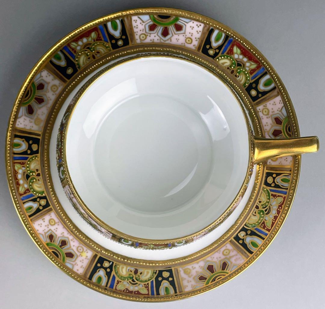 【美品】オールドノリタケ 金盛り ティーカップ ソーサー ３小皿セット
