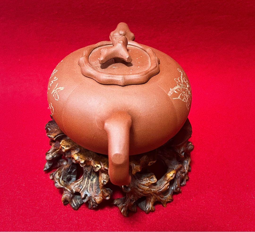 中国宜興 紫砂壺　梅花紋樣 詩詞 茶壺 柿子壺 急須 茶器 茶道具