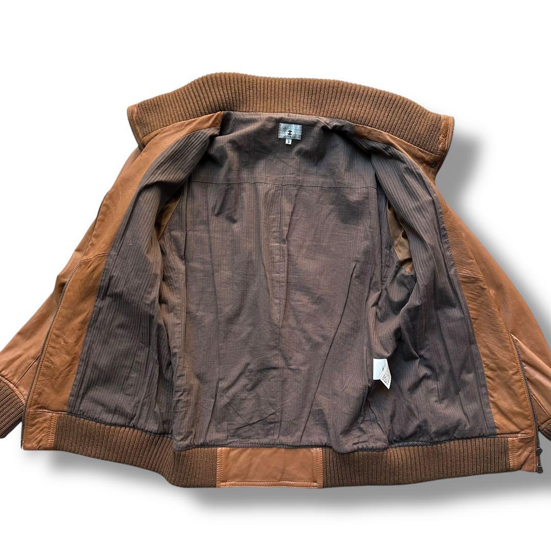 希少色 タケオキクチ ゴートスキン ライダース シングル 茶 リブ ダブルジップ