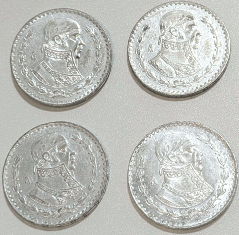 【 銀貨 】メキシコ1ペソ 4枚（1957〜1963 ）大型銀貨