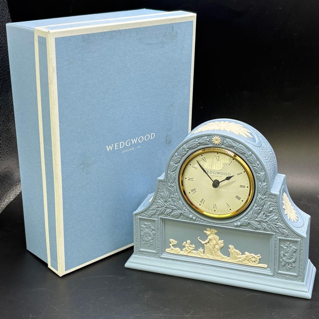 箱付き ウェッジウッド 置時計 　ペールマントルクロック　ブルー　no.177